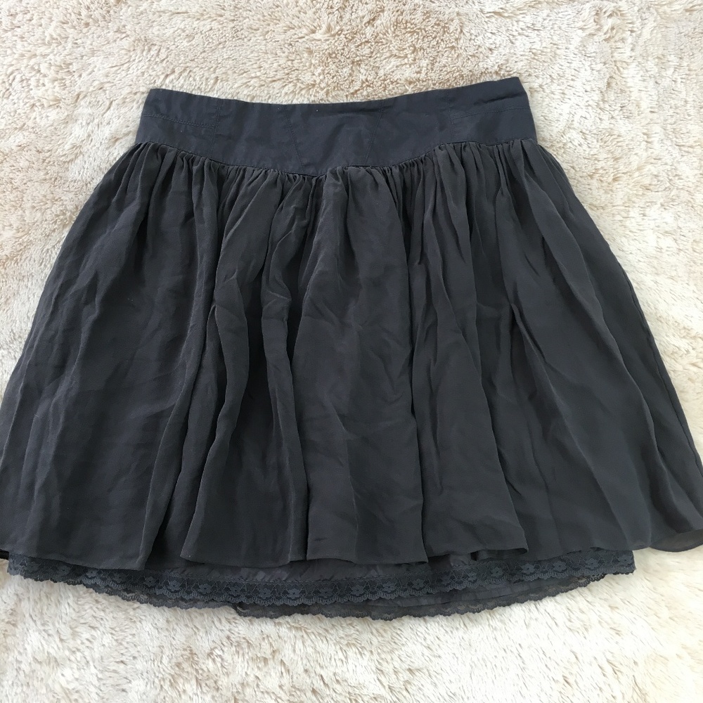 Anthropologie Odille charcoal silk  skater skirt